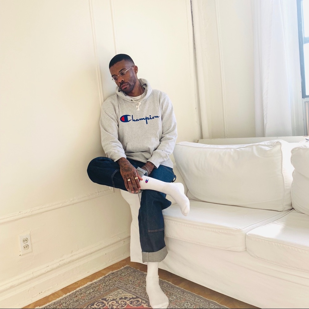 Champion Reverse Weave Logo Script Hoodie- Grey - Picture 1 of 4